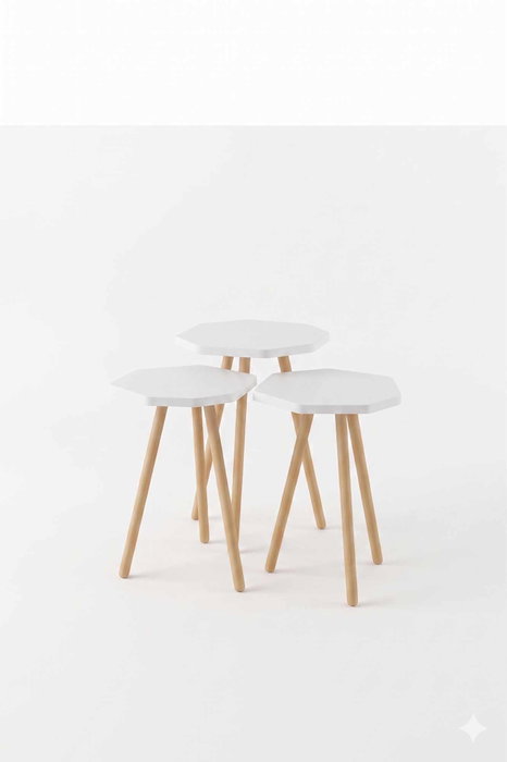 Hanah Home Peka-155 - Set de 3 Mesas Apilables Blancas Hanah Home Peka-155 - Set de 3 Mesas Apilables Blancas